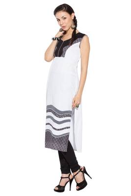 White Embroidered Cotton Party Wear Kurti 2