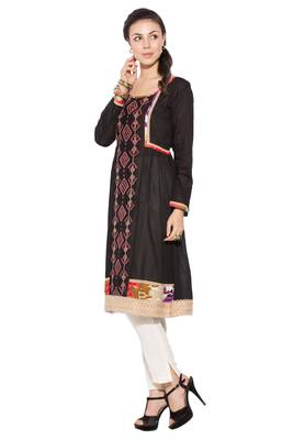 Black Embroidered Cotton Party Wear Kurti 2