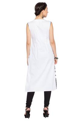 White Embroidered Cotton Party Wear Kurti 4