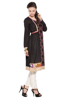 Black Embroidered Cotton Party Wear Kurti 3