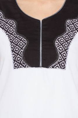 White Embroidered Cotton Party Wear Kurti 5