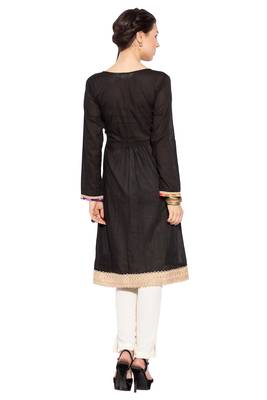 Black Embroidered Cotton Party Wear Kurti 4