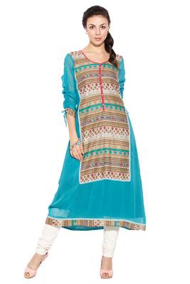 Blue Printed Georgette Party Wear Kurti 1