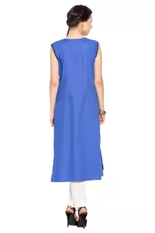Blue Embroidered Cotton Party Wear Kurti