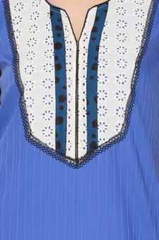 Blue Embroidered Cotton Party Wear Kurti