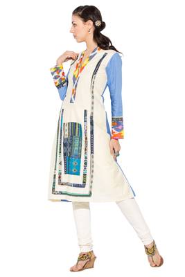 White Printed Cotton Party Wear Kurti 2