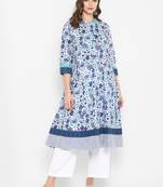 Women blue Printed Flared Kurta