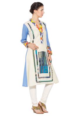 White Printed Cotton Party Wear Kurti 3