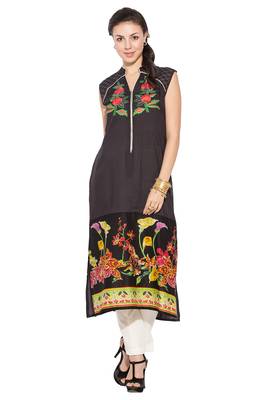 Black Embroidered Cotton Party Wear Kurti 1
