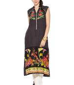 Black Embroidered Cotton Party Wear Kurti