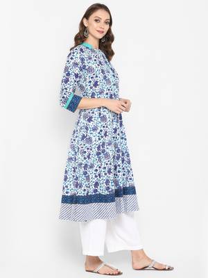 Women blue Printed Flared Kurta 2