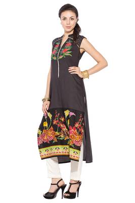 Black Embroidered Cotton Party Wear Kurti 2