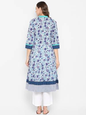 Women blue Printed Flared Kurta 3