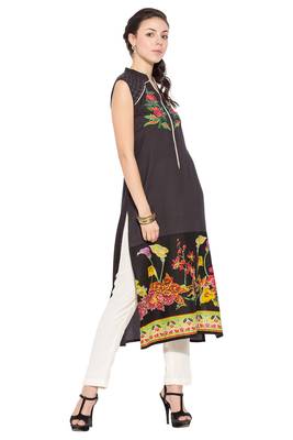 Black Embroidered Cotton Party Wear Kurti 3