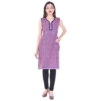 Women Purple Printed Straight Kurta 1