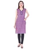 Women Purple Printed Straight Kurta