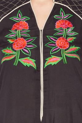 Black Embroidered Cotton Party Wear Kurti 5