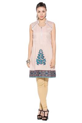 Pink Embroidered Cotton Party Wear Kurti 1