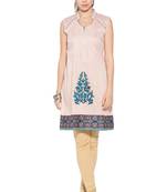 Pink Embroidered Cotton Party Wear Kurti