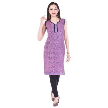 Women Purple Printed Straight Kurta 2
