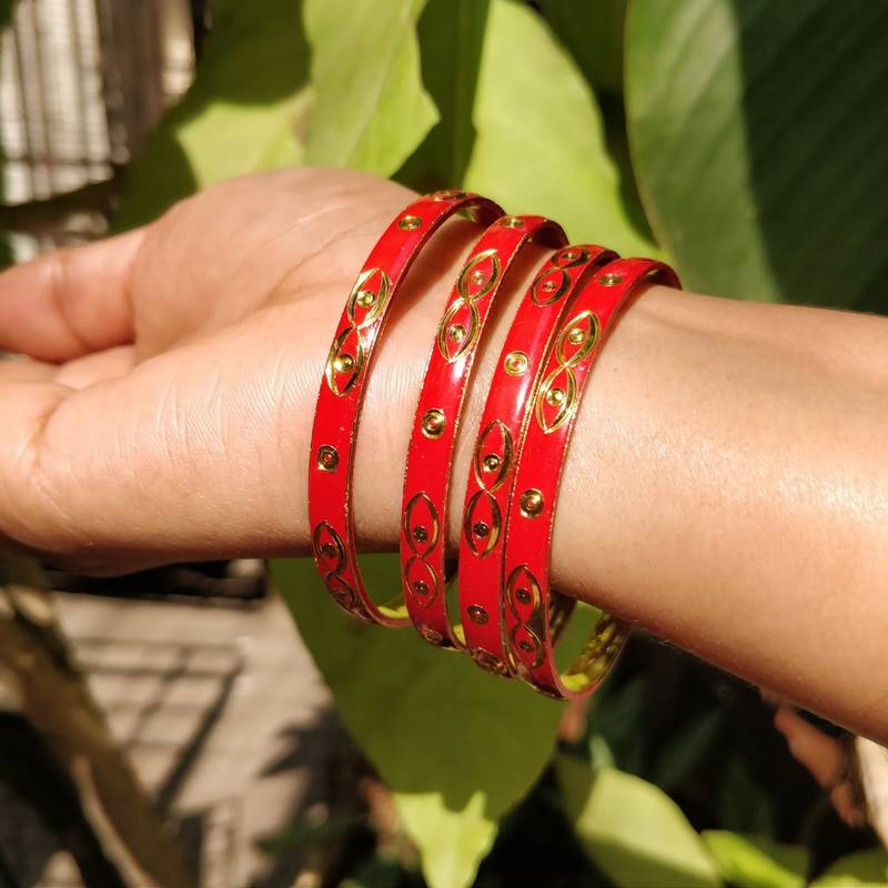 Maroon And Gold Bangle Set Of 4