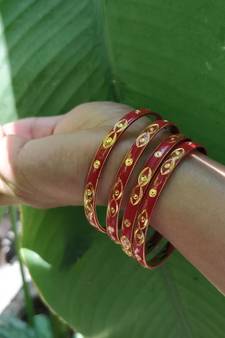 Maroon And Gold Bangle Set Of 4