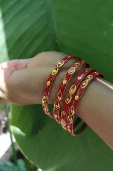 Maroon And Gold Bangle Set Of 4