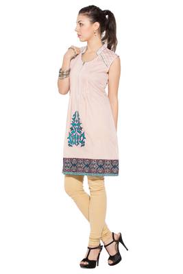 Pink Embroidered Cotton Party Wear Kurti 2