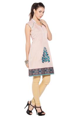 Pink Embroidered Cotton Party Wear Kurti 3