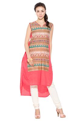Peach Printed Cotton Party Wear Kurti 1