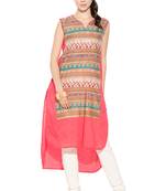 Peach Printed Cotton Party Wear Kurti