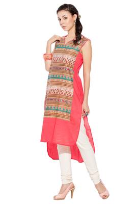 Peach Printed Cotton Party Wear Kurti 2