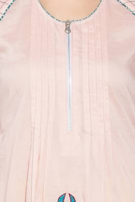 Pink Embroidered Cotton Party Wear Kurti 5