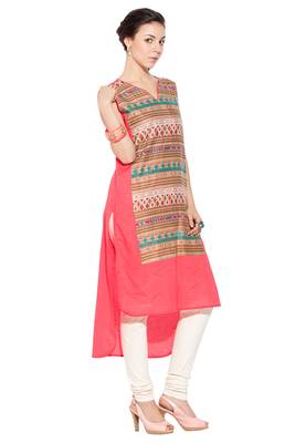 Peach Printed Cotton Party Wear Kurti 3