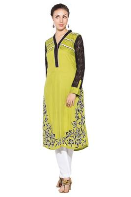 Green Embroidered Georgette Party Wear Kurti 1
