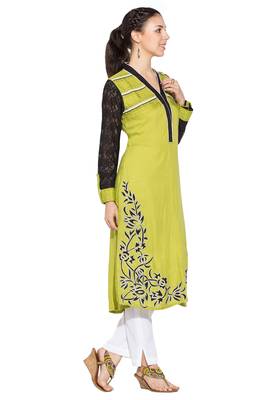 Green Embroidered Georgette Party Wear Kurti 3