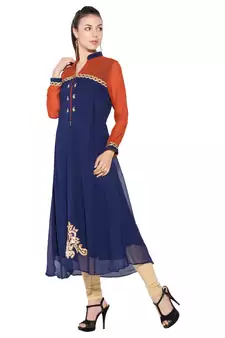 Navy Blue Embroidered Georgette Party Wear Kurti