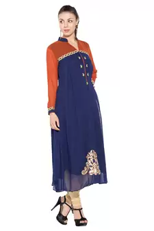 Navy Blue Embroidered Georgette Party Wear Kurti