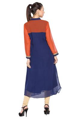 Navy Blue Embroidered Georgette Party Wear Kurti 4