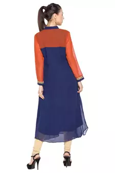 Navy Blue Embroidered Georgette Party Wear Kurti