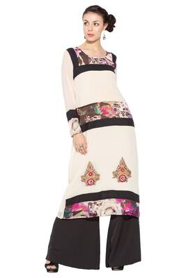 White Printed Georgette Party Wear Kurti 1