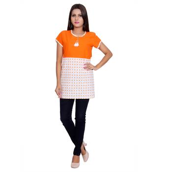 Women Orange Printed Straight Kurta 1