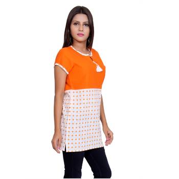 Women Orange Printed Straight Kurta 2