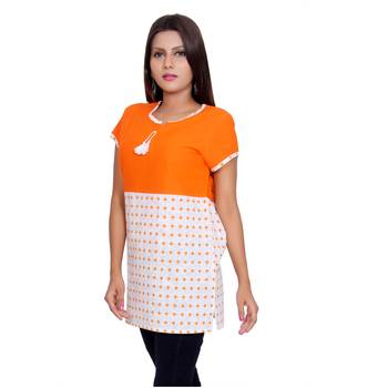 Women Orange Printed Straight Kurta 3