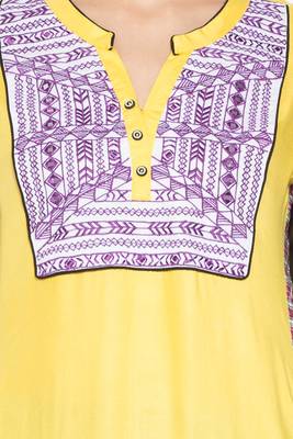 Yellow Embroidered Cotton Party Wear Kurti 5