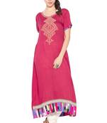 Red Embroidered Cotton Party Wear Kurti