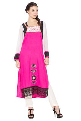 Pink Embroidered Cotton Party Wear Kurti 1