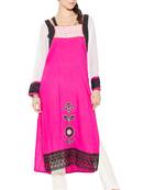 Pink Embroidered Cotton Party Wear Kurti