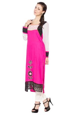 Pink Embroidered Cotton Party Wear Kurti 2