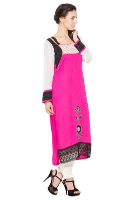 Pink Embroidered Cotton Party Wear Kurti 3